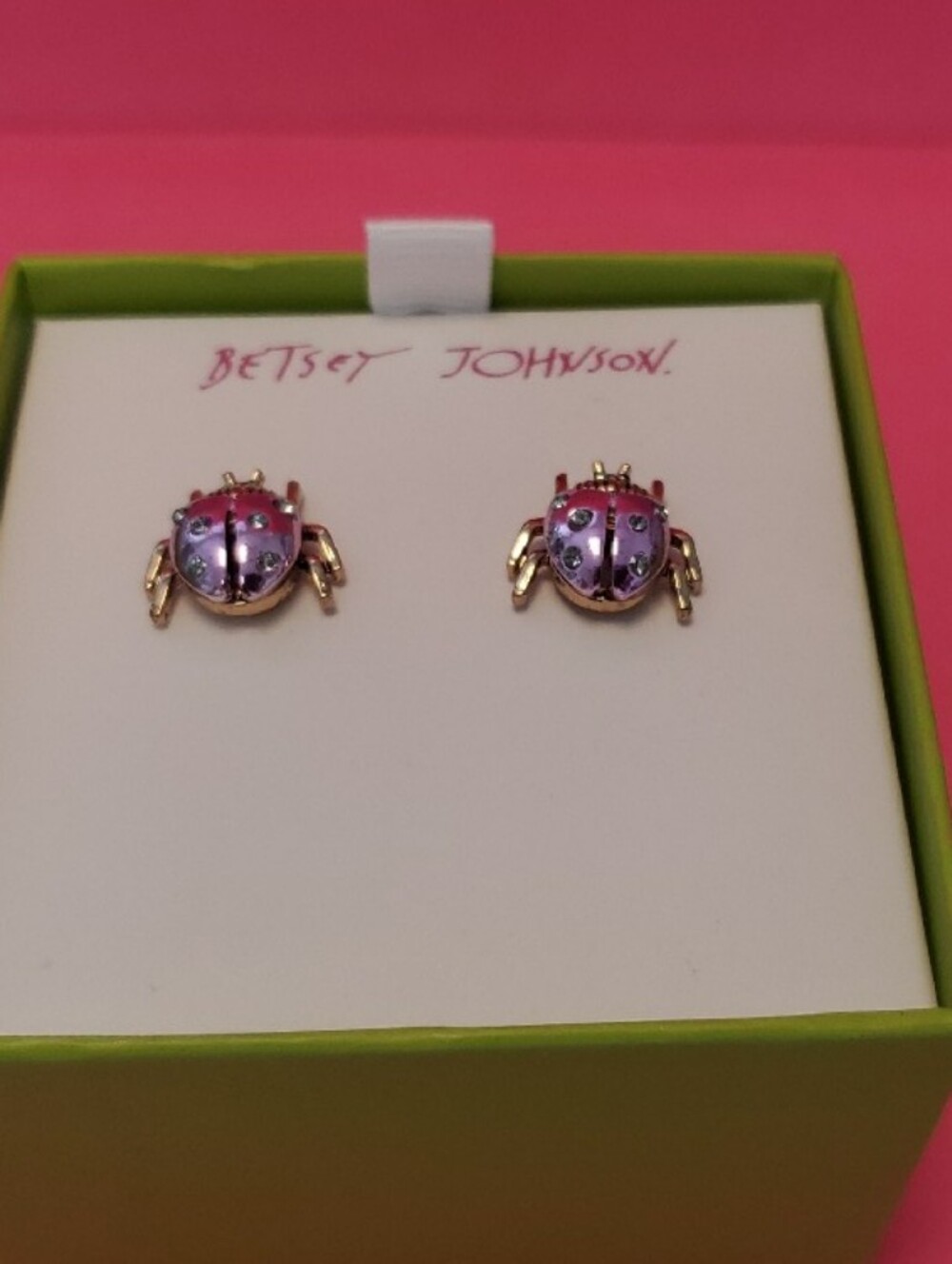 Betsey Johnson Pink and Gold Ladybug Stud Earrings - Picture 4 of 6